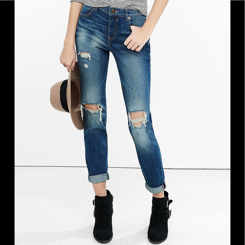 Express Distressed Dark Blue Faded 90s Jean